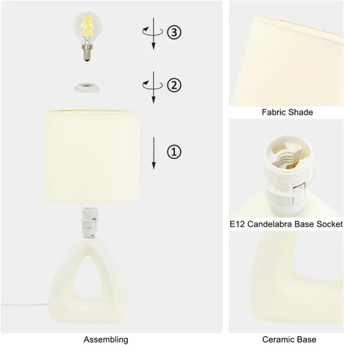 Vista 6 de LILA Lámpara de mesa pequeña y moderna color crema, 6.7 x 3.94 x 11.8 pulgadas de alto, bombilla excluida, lámpara de mesa de mesa/noche para sala