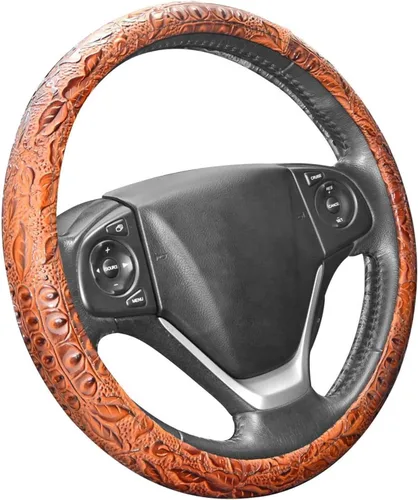 Vista 7 de Funda universal para volante de automóvil, 15 pulgadas, protector de cuero antideslizante, color negro