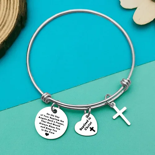 Vista 2 de Pulsera de bautismo, regalo de bautismo para ella, regalo religioso cristiano para mujeres, regalo bautizado, regalo de primera comunión, brazalete