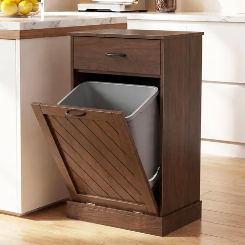 Vista 10 de njnj 2x13 Gallons Double Tilt Out Trash Can Cabinet Brown