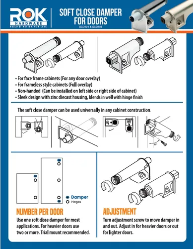 Vista 4 de Paquete de 10 herrajes Rok con cierre suave para puertas de gabinete/adaptador de cierre suave de metal, amortiguador, hardware, zinc, bisagra