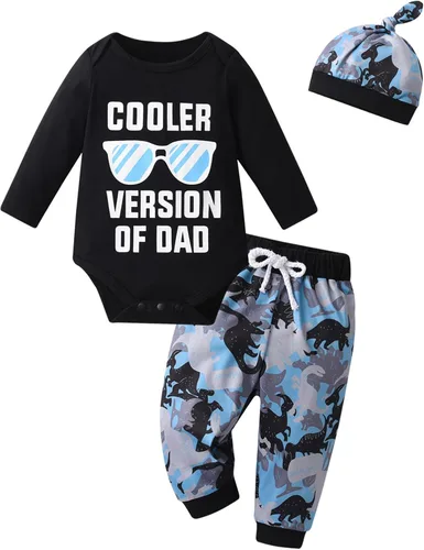 Vista 5 de Kulcerry Conjunto de 3 piezas de ropa de bebé niño de manga larga + pantalones + sombrero