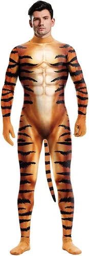 Vista 118 de Disfraz de animal para hombre con estampado de cola grande, overol peludo de elastano para cosplay, fiesta de Halloween