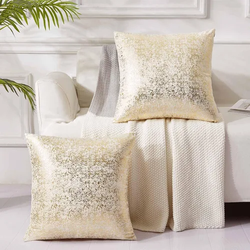 Vista 13 de EUCIOR Fundas de almohada doradas, fundas de almohada amarillas mostaza de 16 x 16 pulgadas, almohadas doradas claras con estampado de lámina