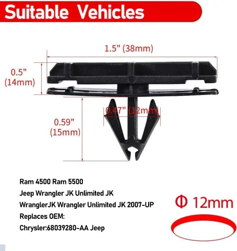 Vista 3 de Remaches de plástico tipo empuje 3 en 1 para Jeep Wrangler – Clips de retención de sujetadores OTUAYAUTO de repuesto para Jeep Wrangler JK JL