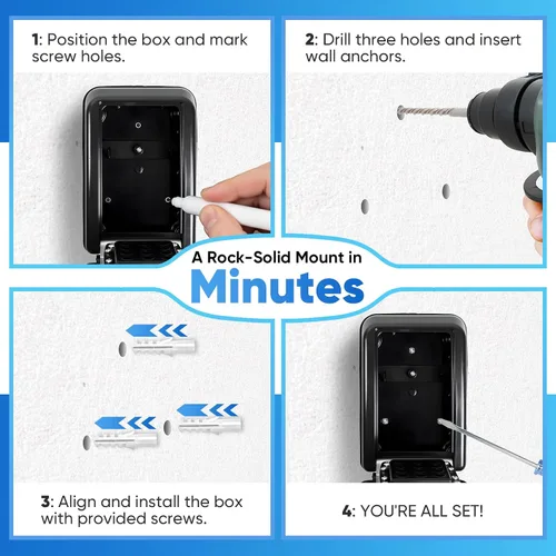 Vista 7 de Caja de bloqueo de llave de montaje en pared con combinación reiniciable de 12 dígitos, resistente a la intemperie, cerradura de código de gran