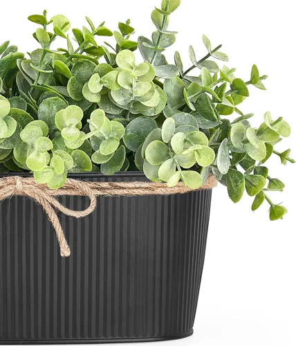 Vista 7 de Dahey Plantas artificiales de eucalipto en maceta para interiores, plantas falsas para decoración del hogar estilo granja, macetas de cerámica