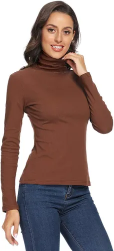 Vista 2 de Camisetas térmicas de manga larga con cuello alto para mujer, suaves, ajustadas, de algodón