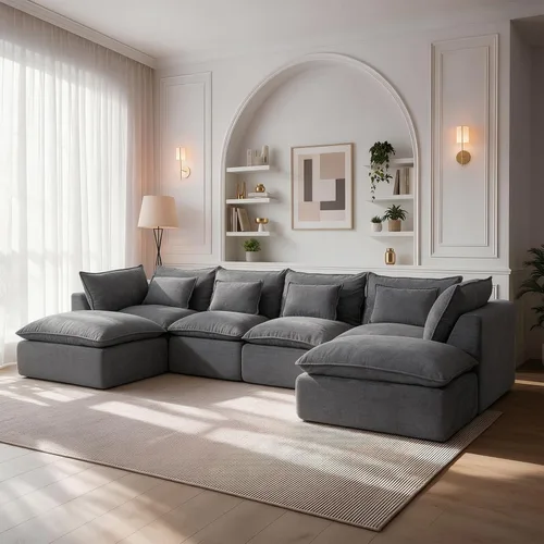 Vista 20 de Sofás seccionales de nube deshuesada de 110 pulgadas para sala de estar, sofá modular en forma de L con otomana, moderno y cómodo sofá nube con Negro
