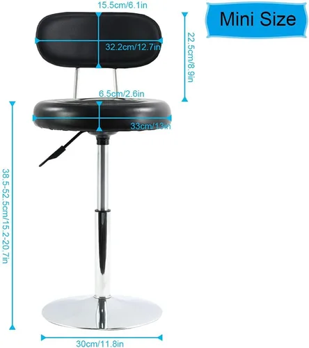 Vista 3 de FURWOO Silla giratoria de piel sintética negra Mini taburete de peluquería con respaldo para manicura, tatuaje y uso de oficina