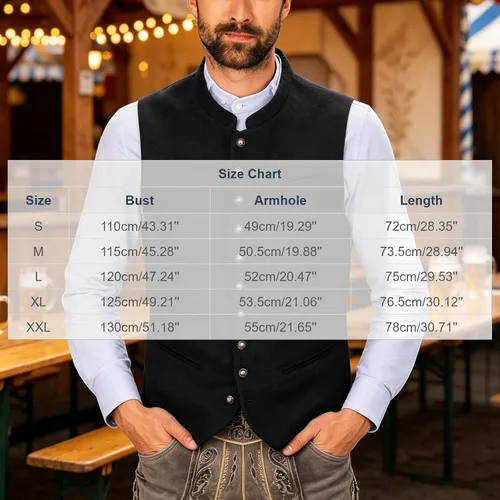 Vista 2 de Chaleco formal para hombre, cuello alto, botón frontal Negro
