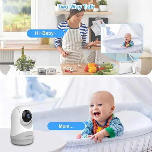 Vista 4 de HelloBaby Monitor con cámara y audio, pantalla de 5'' con transmisión de video de 16 horas, cámara remota con panorámica-inclinación-zoom