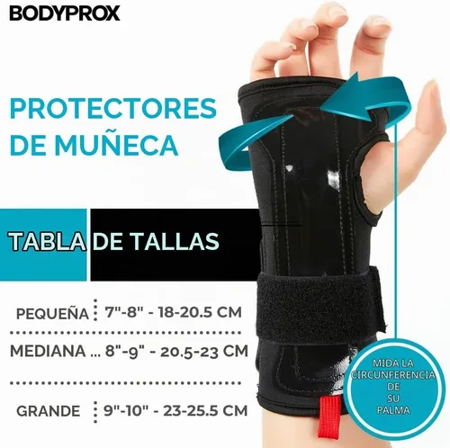 Vista 4 de BODYPROX Muñequeras (1 par) para snowboard, monopatín y patinaje en línea, protector de muñeca de protección deportiva
