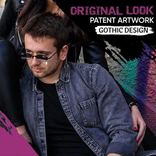 Vista 3 de RARE WEAR Lentes de sol con llama Gafas de sol geniales para mujeres y hombres Gafas de sol sin montura Funky Fire Flame para fiestas, rave
