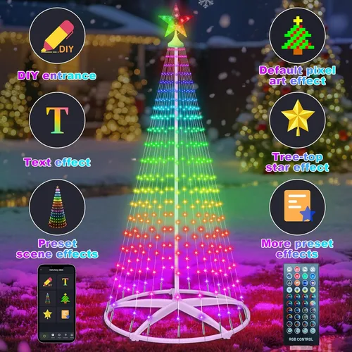 Vista 4 de Forlivese Árbol de Navidad Cónico Inteligente de 7.48 Pies con Luz LED para Exteriores, Luces de Árbol de Navidad Artificial Regulables con Control