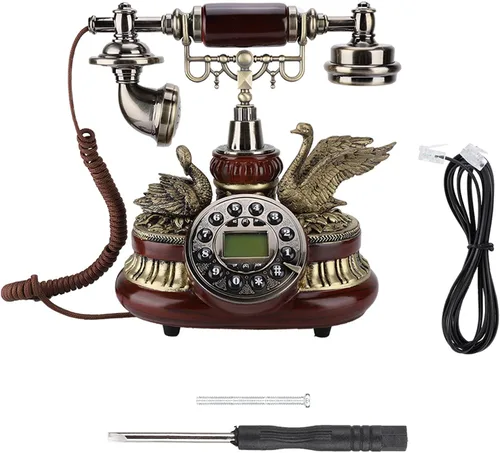 Vista 2 de KIMISS Teléfono retro vintage dial clásico antiguo teléfono fijo para oficina en casa y hotel Dtmf doble sistema compatibilidad