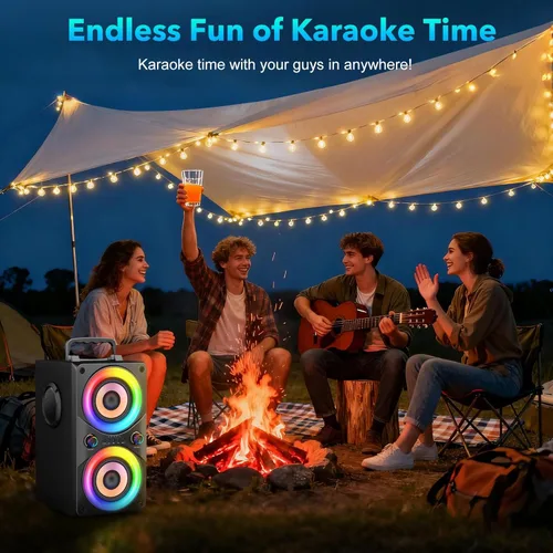 Vista 7 de Altavoz Bluetooth de 100 W, portátil, grande, potente, graves profundos, sonido fuerte, inalámbrico Boombox con subwoofer TWS luces LED DSP grandes