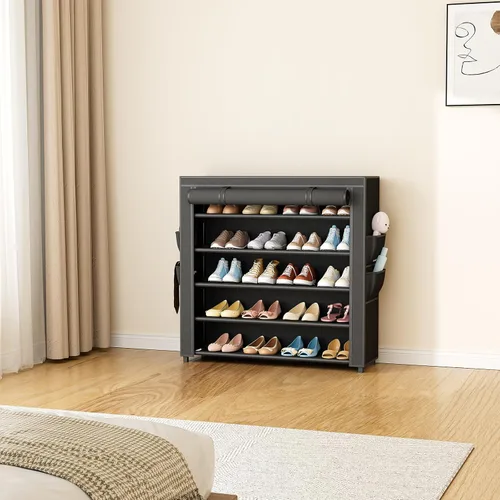 Vista 8 de LANTEFUL Zapatero con cubiertas, organizador de zapatos de 5 niveles de gran capacidad, estante para zapatos, 20-24 pares, ahorro de espacio, Negro