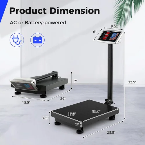 Vista 7 de Goplus Báscula digital de plataforma de 660 libras, báscula postal electrónica comercial con calculadora de precios de LB/kg, precisión de 0.1