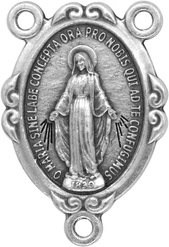Vista 2 de VILLAGE GIFT IMPORTERS Paquete de 10 piezas de centro de rosario con medalla milagrosa Piezas de rosario católico para hacer tu propio rosario