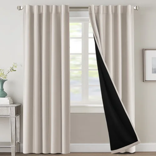 Vista 34 de H.VERSAILTEX Cortinas 100% opacas para dormitorio con forro negro, cortinas de oscurecimiento de habitación completa, con aislamiento térmico