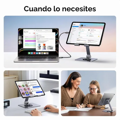 Vista 4 de UGREEN Soporte para tablet para escritorio con base giratoria de 360°, soporte de aluminio ajustable de múltiples ángulos, accesorios para el hogar