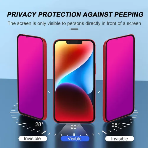 Vista 2 de Protector de pantalla de privacidad compatible con iPhone 13 Pro y compatible con iPhone 14/13 efecto espejo, vidrio templado, antiespía, paquete