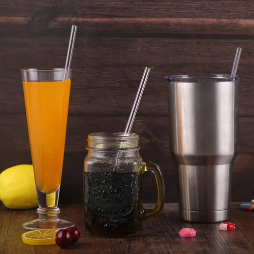 Vista 6 de 12 popotes de plástico transparente reutilizables de 9 pulgadas para tazas altas, vasos y tarros de masón, popotes irrompibles sin BPA con 1 cepillo