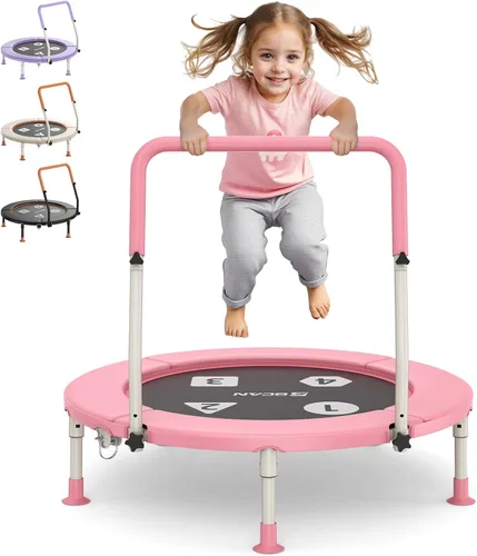 Vista 9 de BCAN BT1 36'' Toddler Trampoline, ASTM Certified-Foldable Mini Trampolines for Kids Ages 1-6, Adjustable Handle, Safety Pad & Foldable Legs, Baby