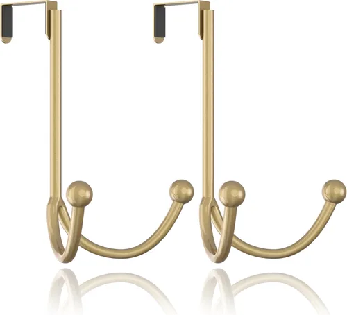 Vista 14 de HFHOME Paquete de 2 ganchos dobles para colgar sobre la puerta, organizador de ganchos dobles de metal para colgar abrigos, sombreros, batas, Negro