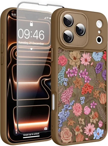 Vista 58 de Magnético para iPhone 13 con protector de pantalla [Compatible con MagSafe] Diseño de patrón floral de flores bonitas, funda delgada a prueba