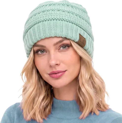 Vista 43 de C.C Exclusives Gorro de Punto de Cable - Gorros Gruesos, Suaves y Cálidos de Punto Grueso Chenille Teniente Mel Gris
