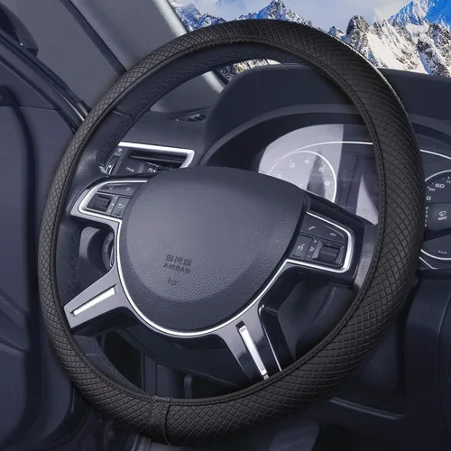 Vista 2 de FH Group Funda de cuero sintético de doble material de silicona antideslizante de máxima protección flexible para volante que se adapta a la mayoría