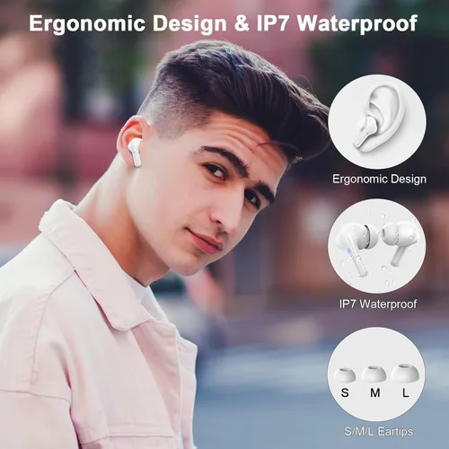 Vista 7 de Auriculares inalámbricos, auriculares Bluetooth 5.4 estéreo de graves profundos, auriculares intrauditivos con micrófonos ENC con cancelación