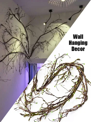 Vista 4 de 300cm/118in colgante de pared artificial de cerezo ramas tronco flexible ramitas ratán liana plantas falsas para el hogar, boda, jardín, habitación