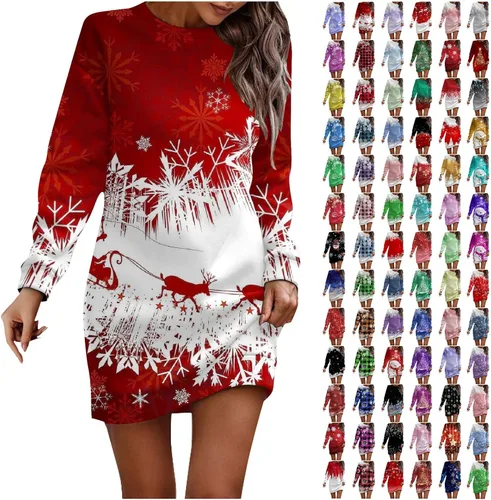 Vista 6 de ZPWSHI Vestido de manga larga para mujer, casual, estampado navideño, sin botones, a la cadera, vestido de suéter