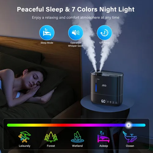 Vista 5 de JRD Top Fill Humidificadores de 4 L para dormitorio, humidificadores de niebla fría para habitaciones grandes, tiempo de funcionamiento de 40 horas