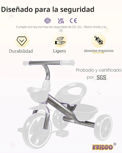 Vista 4 de KRIDDO - Triciclo para niños de 2 a 5 años - Regalo para niños pequeños - Negro