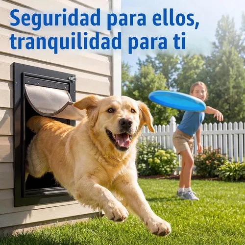 Vista 9 de Puerta para perro XL para pared, puerta de perro extra grande totalmente de aluminio, puerta de servicio pesado para mascotas, fácil de instalar, 2