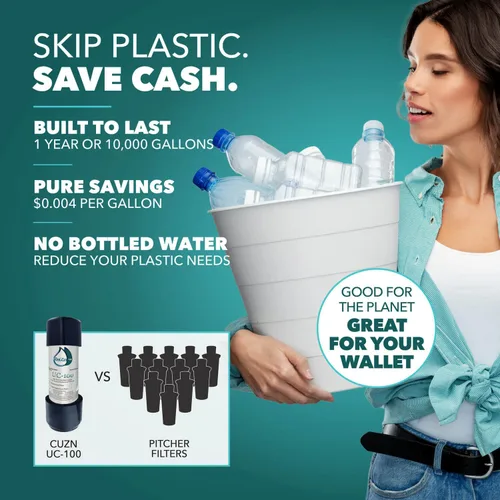 Vista 7 de CuZn Filtro de agua debajo del fregadero para grifo del fregadero, 10 K galones o 1 año de vida útil de filtración, reduce PFA, PFOS, plomo, cloro