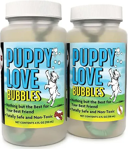 Vista 10 de Atomic Bubbles: Amor de Cachorro Burbujas: Paquete de 2 con Aroma a Tarta de Manzana - Botellas de 4oz, Juguetes Interactivos para Perros, Seguros