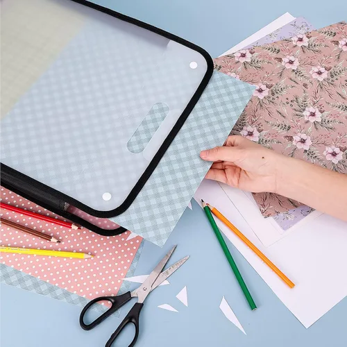 Vista 8 de Caydo Organizador de papel para álbum de recortes, paquete de 3 folios de papel expandible negro con asa, almacenamiento de papel portátil