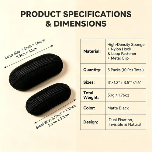 Vista 2 de Erioctry Pinzas para el cabello, 10 piezas de esponja negra de espuma con volumen para el cabello para mujeres y niñas