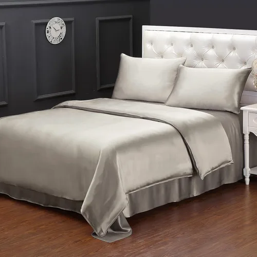 Vista 10 de LilySilk Juego de ropa de cama de seda de 4 piezas, 100% seda de morera 19 Momme, 1 sábana bajera de seda, 1 funda nórdica de seda y 2 fundas