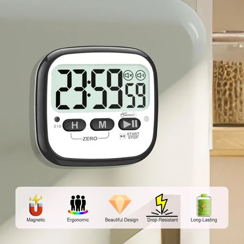 Vista 4 de AyayaBoss Paquete de 2 temporizadores magnéticos de cocina para cocinar, cronómetro digital de cuenta regresiva para niños, profesores, aula