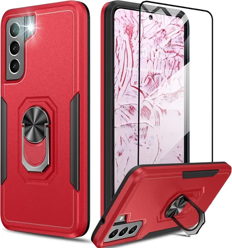Vista 27 de Oterkin Funda para Samsung Galaxy S21 FE, resistente a prueba de golpes de grado militar con soporte y protector de pantalla de vidrio templado Negro