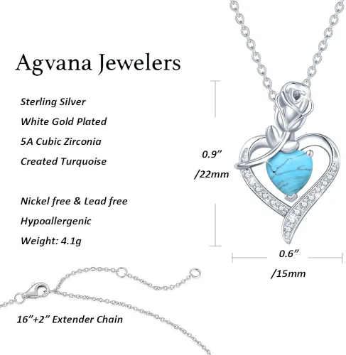 Vista 6 de Collares con dije de piedra de nacimiento, de plata de ley auténtica natural o creada con piedras preciosas, con dije de rosas y corazón