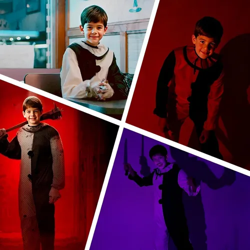 Vista 6 de Disfraz de payaso artístico para niños con máscara sangrienta, traje de Trajes para niños