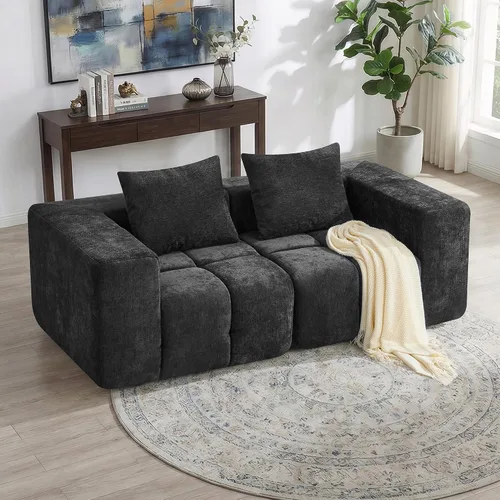Vista 35 de Sofá de dos plazas seccional modular sin armazón de 78.7 pulgadas, sofá nube capitoné con asiento profundo, sofá de chenilla para sala de estar