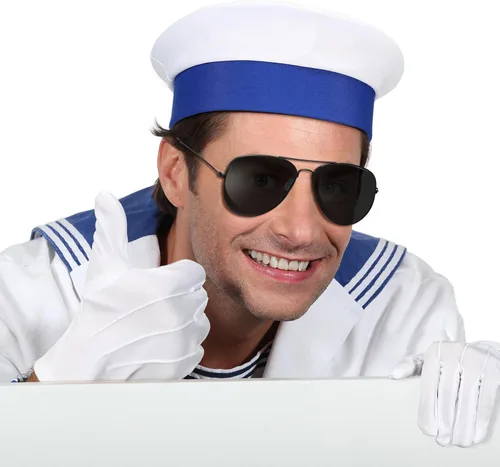 Vista 3 de Mepase Conjunto de accesorios de disfraz de capitán marinero de yate de Halloween, sombrero de marinero con gafas de sol y accesorios de capitán